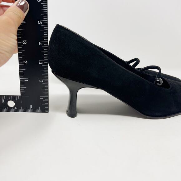 Stuart Weitzman Womens 9.5 Black Suede Mary Jane Pump Heels Square Toe Vintage - Picture 15 of 15